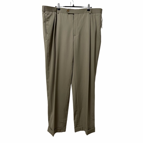 Brooks Brothers Madison Wool Pant‎ Trousers Mens 42x30 Khaki Pleated Front Chino